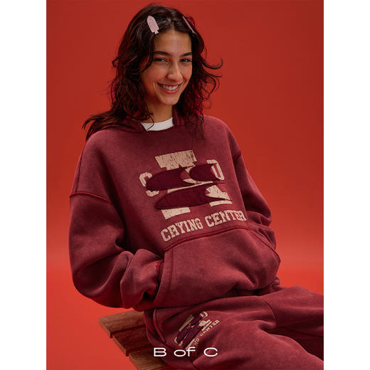 CryingCenter联名bofc 奥粒绒洗水做旧复古字母连帽卫衣 商品图1