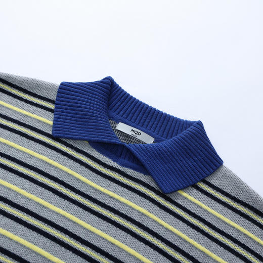 【MQD】童装男大童26春新款儿童加厚保暖上衣百搭学院风条纹翻领毛衣 商品图2