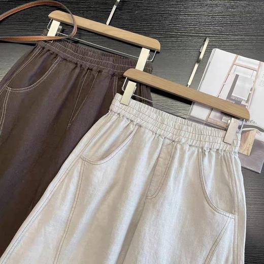 爆款3-7天发货！cosAcosB天丝苎麻撞色线松紧弯刀阔腿裤2124 商品图5