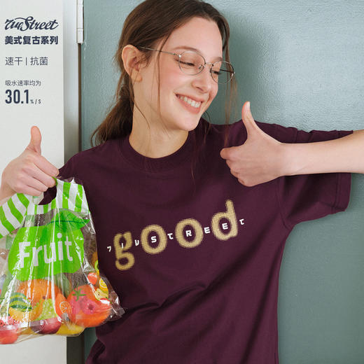 714street7A抗菌吸湿速干短袖2026夏季美式复古纯棉印花情侣T恤男 商品图0