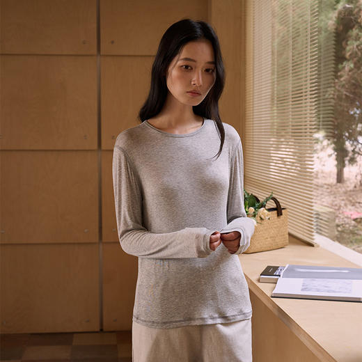 【2026春季新品】蚕丝羊毛・韩系经典打底衫 天丝莫代尔 桑蚕丝羊毛 简约圆领上衣轻薄微透罩衫长袖T恤 商品图3