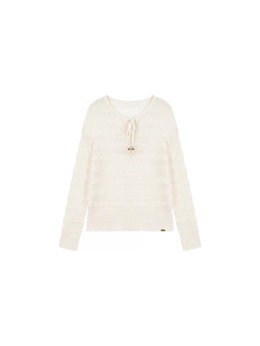 马得工地/MDGDMY222401/条纹镂空仿麻曲毛衣罩衫 商品图3