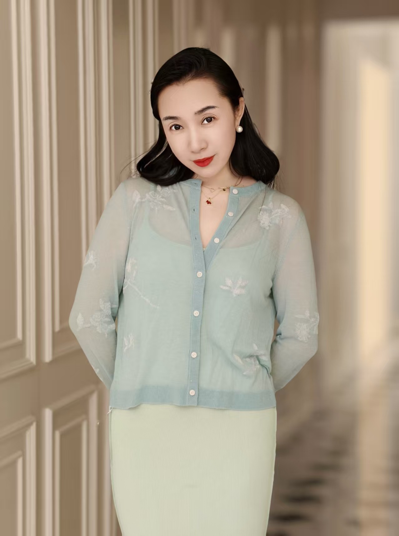 【3.6上新】早春青芜🌸薄荷绿印花100%绵羊毛开衫