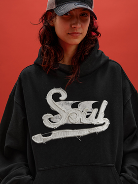 CryingCenter联名bofc Soul贴布绣洗水破坏做旧boxy复古连帽卫衣