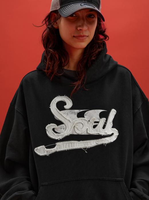 CryingCenter联名bofc Soul贴布绣洗水破坏做旧boxy复古连帽卫衣 商品图0