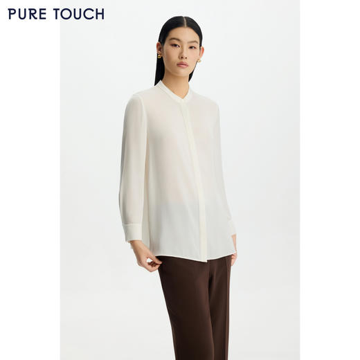 商场同款PURE TOUCH26春夏新款立领长袖衬衫弹力双乔桑蚕丝衬衫女 商品图0