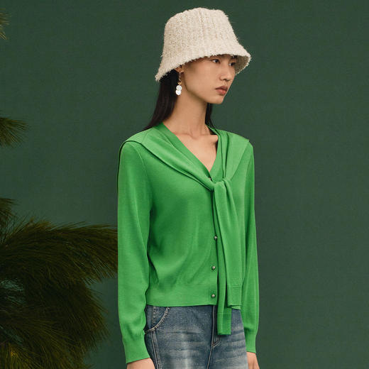 尹默质感小坎肩绿色开衫 商品图1