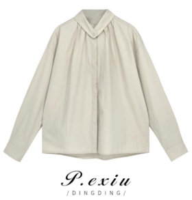 03-2潘依绣丁丁宠粉设计款法式单排扣温柔风休闲百搭长袖衬衫 LG7009