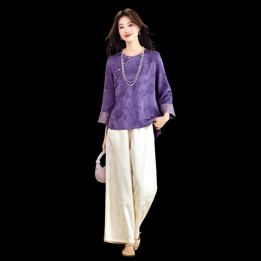 新款新中式洋气套装百搭款圆领上衣裤子两件套装YBER657 商品图4