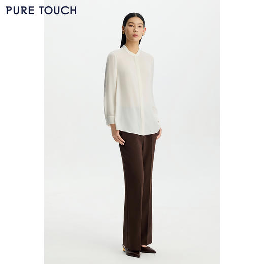 商场同款PURE TOUCH26春夏新款立领长袖衬衫弹力双乔桑蚕丝衬衫女 商品图1