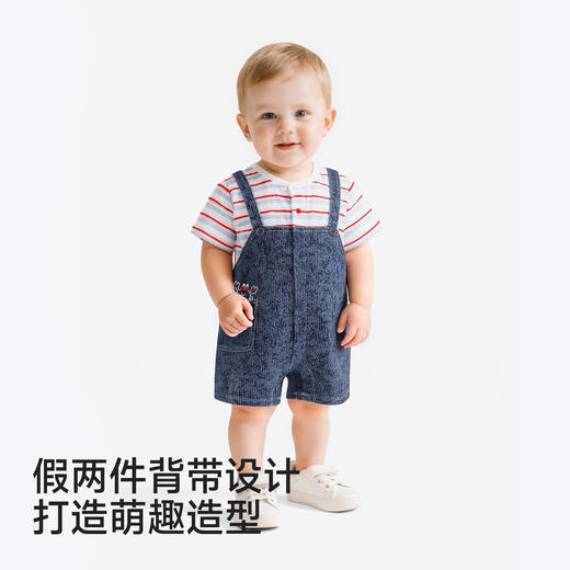 【商场同款】英氏婴儿连身衣宝宝夏连体衣男宝假两件牛仔短袖哈衣 商品图4