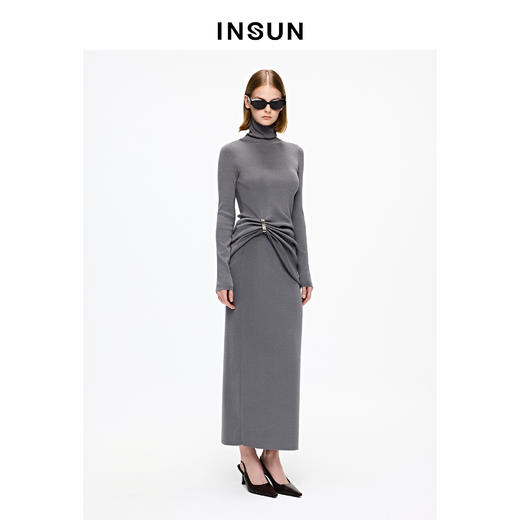 INSUN恩裳修身H型垂坠感醋酸包臀半身裙 商品图3