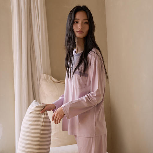 【2026春季新品】棉柔 · 拼色家居服套装 亲肤休闲简约拼色口袋家居服春夏长袖长裤 商品图3