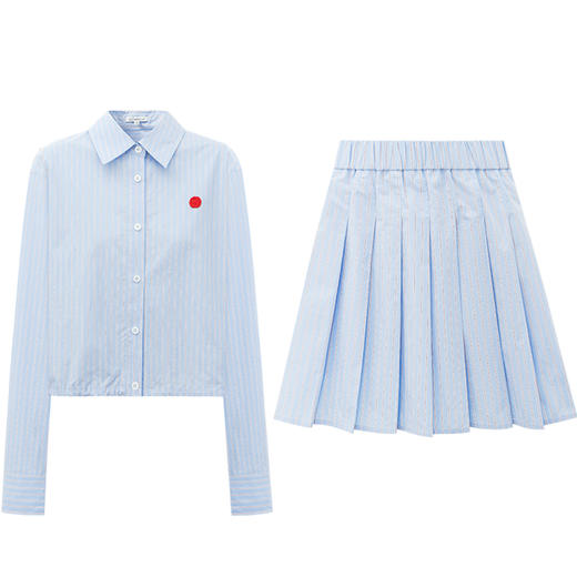 SELFWHO纯棉蓝色条纹衬衫女2026春新款翻领宽松简约通勤长袖上衣 商品图3