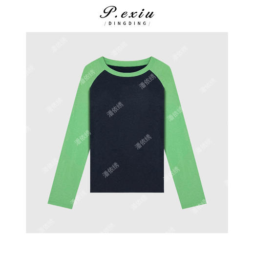 03-2潘依绣丁丁宠粉设计感拼色长袖圆领T恤Q13I34 商品图0