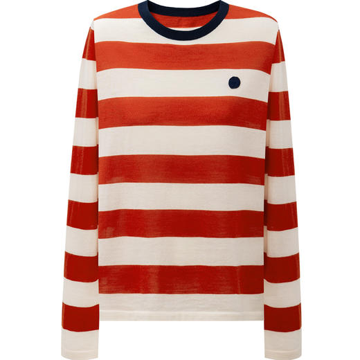 SELFWHO笑脸衣橱绵羊毛撞色条纹长袖T恤女2026春新款圆领宽松上衣 商品图3