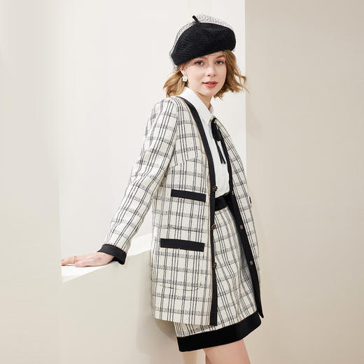 MC110斯尔丽24春季新款轻奢风时尚花纱格子直筒长袖优雅气质女式外套 商品图2
