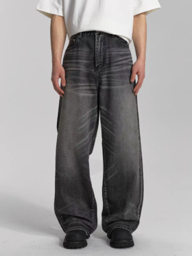 GYOZA PASTA/GP26ss-k02/美产康龙疯马皮牌水洗做旧宽松直通微锥牛仔裤