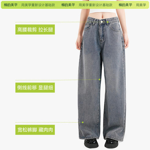 （☀️夏日狂欢）「棉的美学」复古阔腿牛仔裤女2025春秋新款高腰显瘦垂感拖地长裤 商品图2