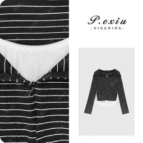 03-2潘依绣丁丁宠粉PanYiXiu/潘依绣罗曼线条连帽半拉链层次假两件长袖上衣 WH00209