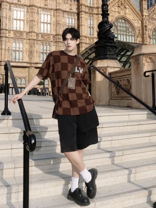 驴家25ss镶钻logo棋盘格针织短袖（DY） 商品图0