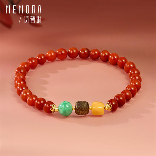 【新品首发】琳琅雅玉18K金南红蜜蜡沉香手串 送礼自带女士礼物MEMORA诗普琳MB007002 商品图3