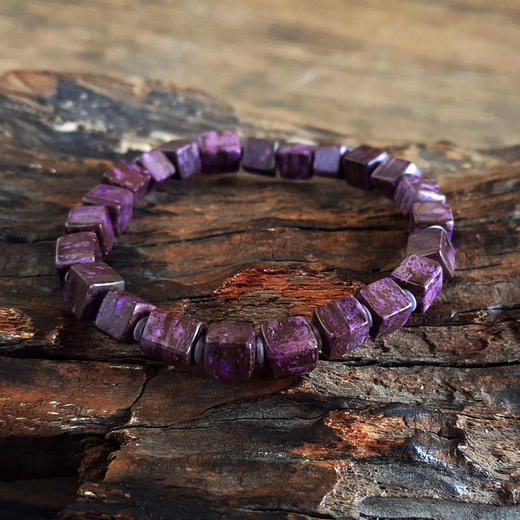 【天然正品】天然约6-7MM泥地樱花料舒俱来方块手串18CM（弹力绳）230126NJM31 商品图3