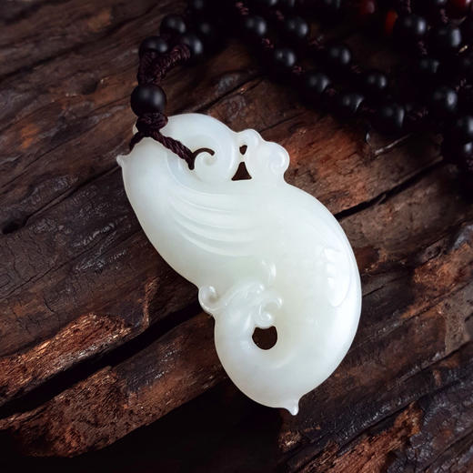 【天然正品】天然俄料细腻一级白凤凰造型和田玉珠串项链长：34CM 030226NJS23 商品图6
