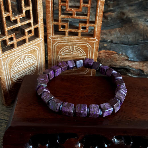 【天然正品】天然约6-7MM泥地樱花料舒俱来方块手串18CM（弹力绳）230126NJM31 商品图4