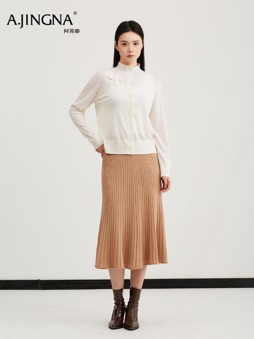 【商场同款】阿菁娜春季新款小香风开衫立体花朵侧边点睛蕾丝包边精致线条一件穿出轻奢质感A31C118501 商品图1