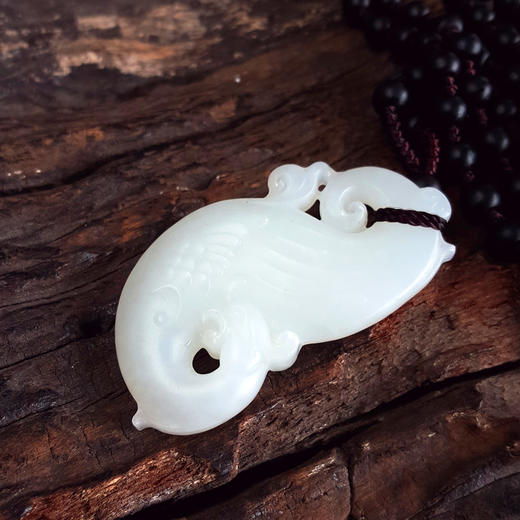【天然正品】天然俄料细腻一级白凤凰造型和田玉珠串项链长：34CM 030226NJS23 商品图5