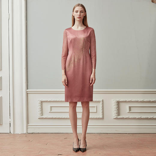 LA816夏季大羽毛圆领收腰气质中长款连衣裙 商品图3