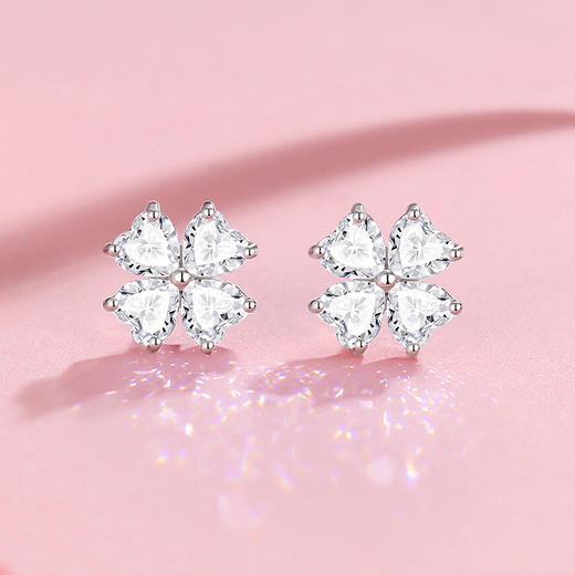 Winy 轻奢光影四叶足银耳钉 999 银镶锆石四叶草耳钉 送女友礼物配证书 商品图0