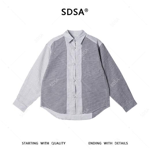 2638SDSA男装2026新款高贵轻奢小众设计感拼接格纹衬衫新中式盘扣百搭 商品图1