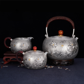 子佩集S990银【君子爱莲】提梁壶小茶壶公道杯摆件茶具套装【HY001】【HY002】【HY003】原创作品2311