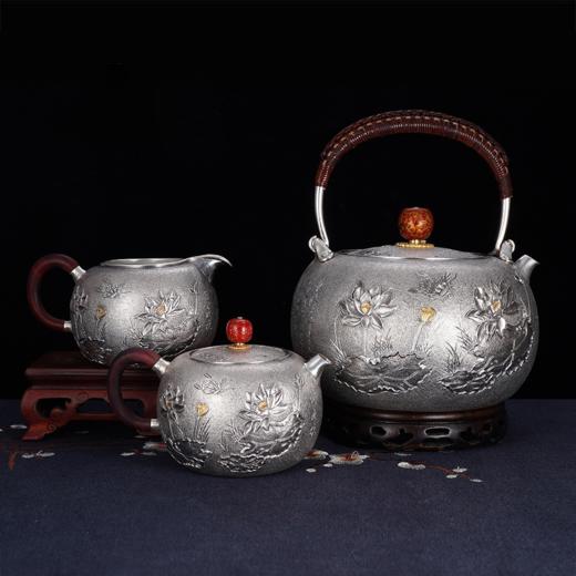 子佩集S990银【君子爱莲】提梁壶小茶壶公道杯摆件茶具套装【HY001】【HY002】【HY003】原创作品2311 商品图0