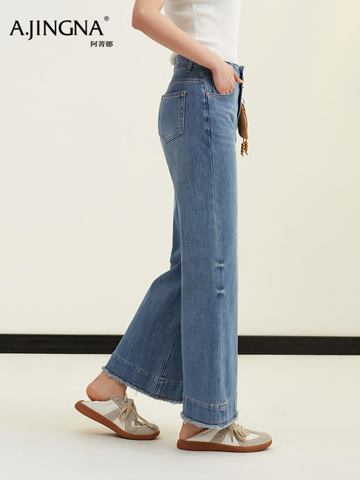 【马蹄牛仔】阿菁娜春季新款马蹄牛仔裤双层毛边裤脚流苏设计高腰微喇修身复古感拉满F31C210006 商品图3