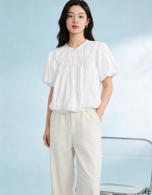 G2000女装SS26商场新款【棉质莫代尔】柔软温柔甜美短袖休闲衬衫61243421 商品图1