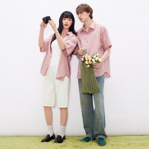 gxgjeans男装  肌理感彩色翻领撞色时尚短袖衬衫宽松外套26夏新品 商品图3