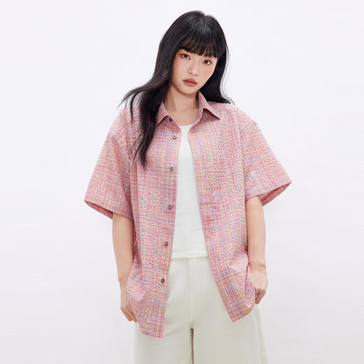 gxgjeans男装  肌理感彩色翻领撞色时尚短袖衬衫宽松外套26夏新品 商品图2