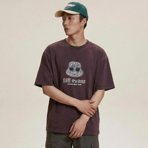 DRONKOO 2026 圆领前豹纹帽子眼镜喷色微阔短袖T恤 商品图3