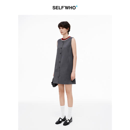 [赵昭仪同款]SELFWHO羊毛混纺灰色无袖连衣裙女春新款毛织领裙子 商品图3