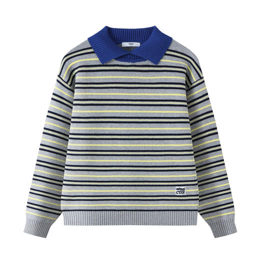 【MQD】童装男大童26春新款儿童加厚保暖上衣百搭学院风条纹翻领毛衣 商品图4