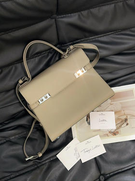 德尔沃 Tempete 中号 大象灰 银扣 牛皮 手提包