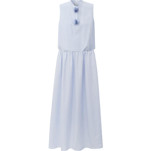 SELFWHO棉混纺简约书页球装饰无袖连衣裙女2025夏新款收腰A摆长裙 商品图4