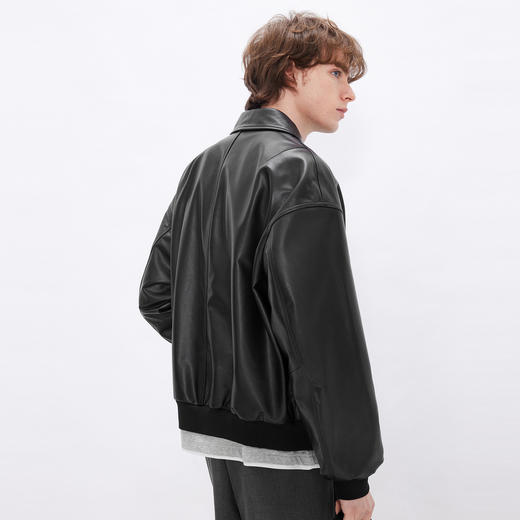 gxgjeans男装 简约设计宽松翻领真皮皮衣夹克外套男士 26春新品 商品图3