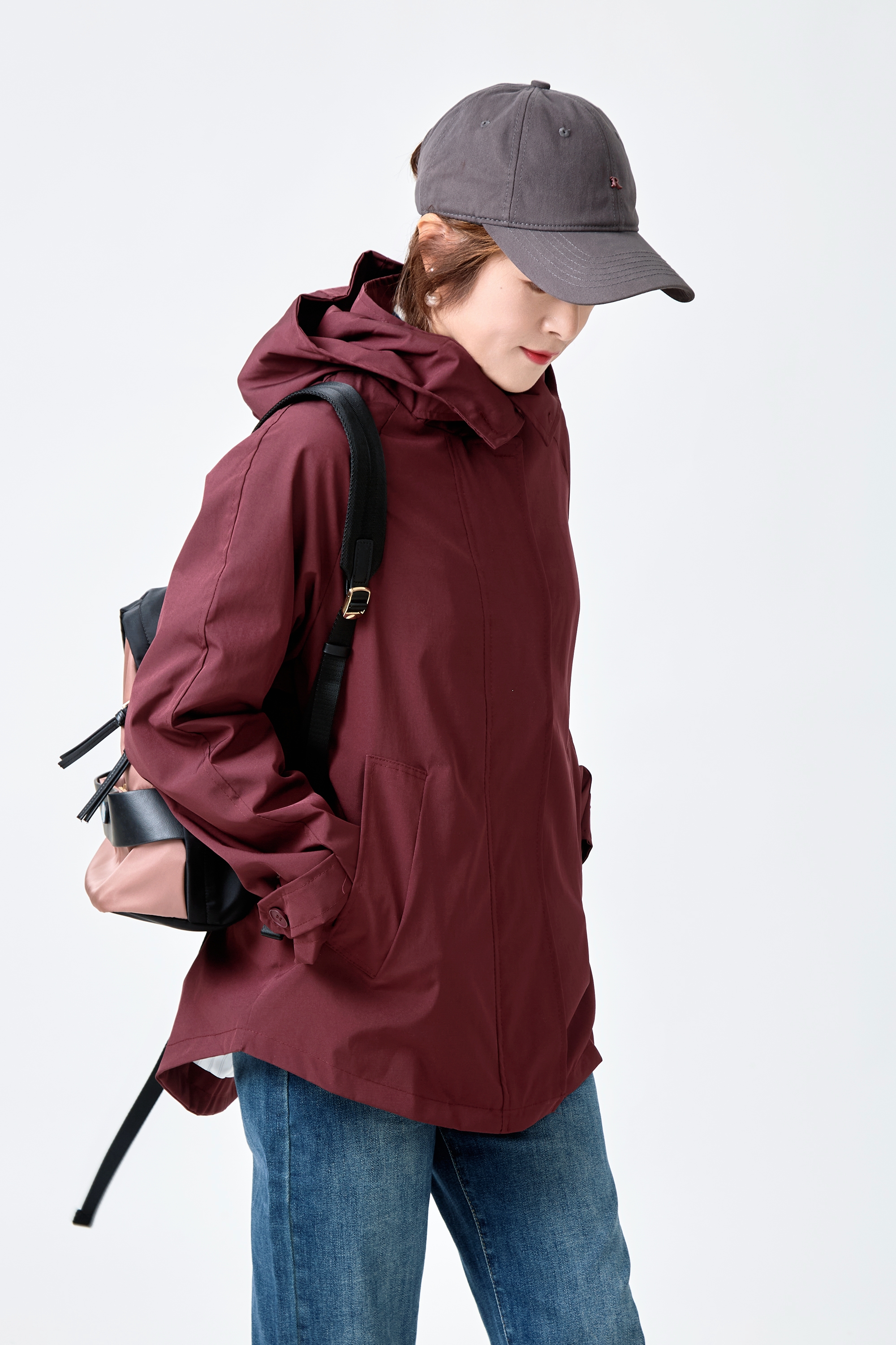 气质连帽风衣外套