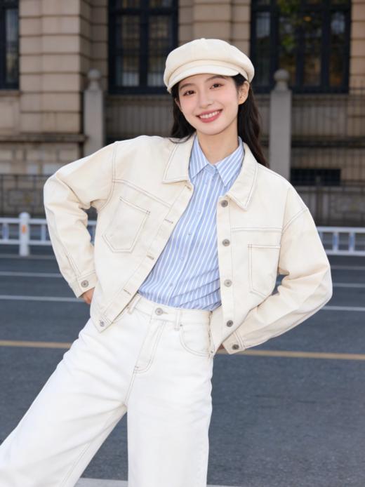 LONGNVFAIR彩棉牛仔外套，春季爆火穿搭，温柔又高级！纯棉水洗牛仔，柔雾粉/白色【3-7天发货，周末顺延】【G】 商品图2