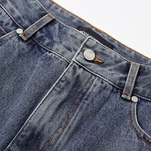 MODE COMMUTER | MC复古蓝灰水洗撞色线迹O型牛仔长裤 商品图2