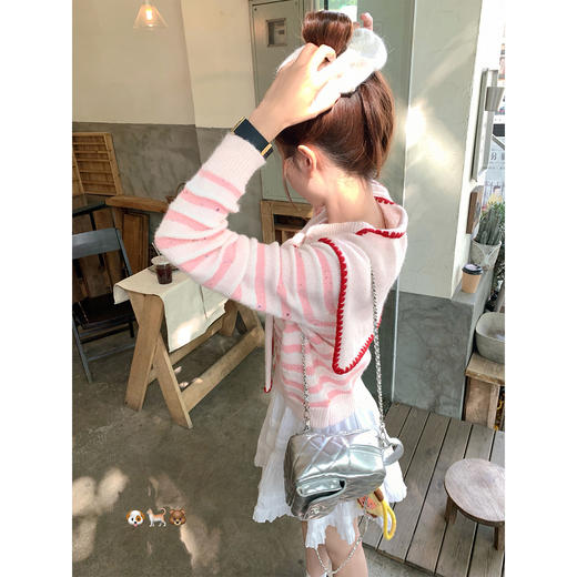 <曾小咸推荐>3.9现货秒杀 ！微信超特价！韩系粉色条纹针织开衫 日常189.99 立减100 秒杀89.99！！ 商品图1